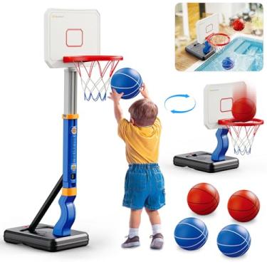 Imagem de Conjunto de minicesta de basquete infantil Dollox, com suporte, para ambientes internos/externos, beira de piscina, altura ajustável, com 4 bolas e bomba, presente de aniversário, crianças de 3–6 anos