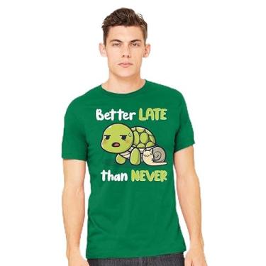 Imagem de TeeFury - Better Late Than Never - Camiseta masculina animal, tartaruga, Azul marino, GG