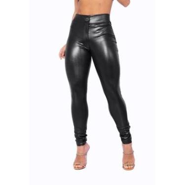 Imagem de Calça Disco Hot Pants Em Cirrê Brilhoso Molhado Com Bolsos Zíper Cintura Bem Alta WOLFOX-Feminino