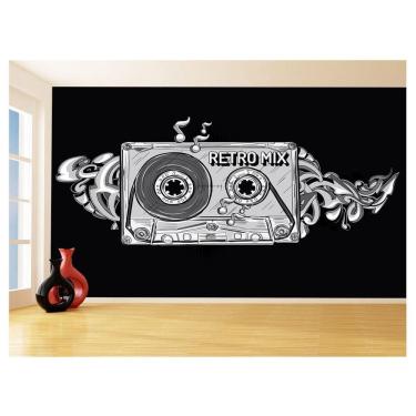 Imagem de Papel De Parede 3D Musica Fita Retrô Mix Tape 3,5M Mus35