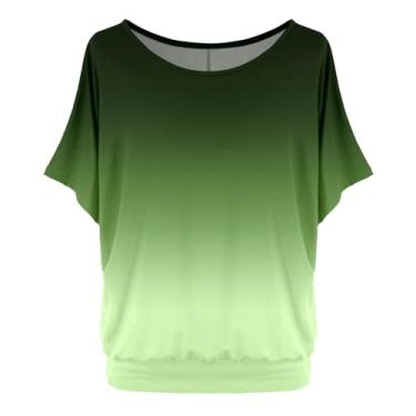 Imagem de Blusa feminina Dolman de manga curta gradiente gola canoa blusas femininas casuais de verão com ajuste solto 2024 túnicas modernas, Verde, P