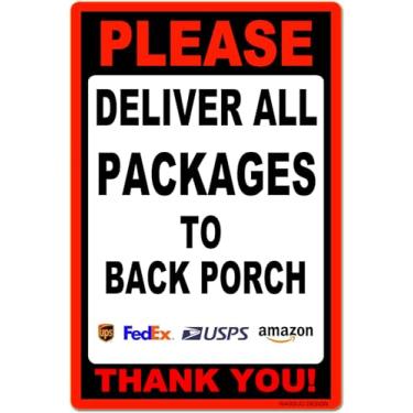 Imagem de WAGSUO Placa metálica de alumínio 30,5 x 20,32 cm Entregue todos os pacotes para a varanda traseira agradecimento composto de estanho para entrega ao ar livre placas personalizadas para quintal casa
