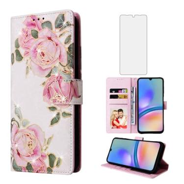 Imagem de Asuwish Capa de celular para Samsung Galaxy A05s/A05 carteira de celular com protetor de tela de vidro temperado porta-cartão de flor suporte cordão alça de pulso Ao5s Ao5 A 05s 05 mulheres homens