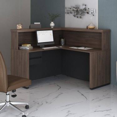 Imagem de Kit 2 Peças com Balcão de Atendimento de Tamburato em L e Gaveteiro Suspenso Organizador Charuto/Preto