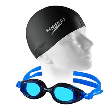 Imagem de Kit Óculos Natação Speedo Smart + Touca Flat Silicone (Óculos Azul + Touca Flat, Tamanho único)