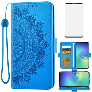 Imagem de Asuwish Capa tipo carteira compatível com Samsung Galaxy S10 Plus, vidro temperado, porta-cartões, capa flip para celular para Glaxay S10+ Galaxies S10plus 10S Edge S 10 10 plus capas masculinas azuis