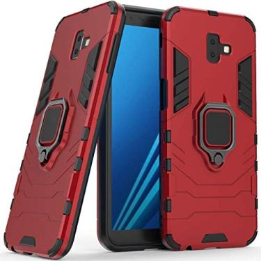 Imagem de Compatível com Samsung Galaxy J6 Plus Capa Prova de Choque de Camada Dupla, Anel Giratório de 360 com Suporte de Celular para Carro (Vermelho)