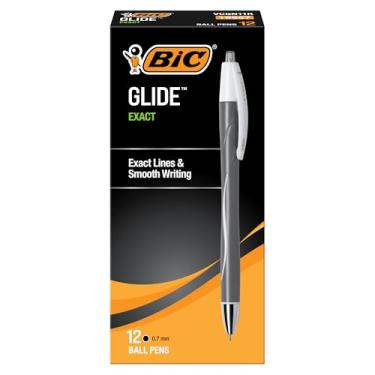 Imagem de BIC Glide Canetas esferográficas retráteis pretas exatas, ponta fina (0,7 mm), pacote com 12 unidades, canetas pretas ultra suaves