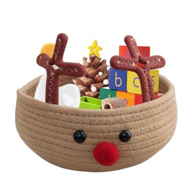 Imagem de Cesta de Natal, pequena caixa de armazenamento,Caixas de armazenamento redondas de tecido | Suprimentos para festas de Natal, organizador de armazenamento de cesta decorativa de férias para doces, fru