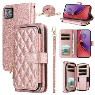 Imagem de Furill Capa carteira para Motorola Moto G84 5G com alça de pulso removível, alça de ombro transversal, 9 compartimentos para cartões, bolsa com zíper, acessórios de couro PU, capa de telefone para