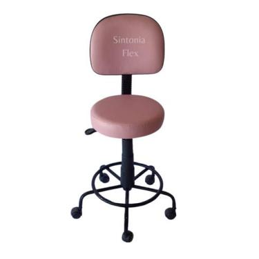 Imagem de Cadeira Mocho Secretaria Base Ferro E Apoio Pé Rodízio - Sintonia Flex