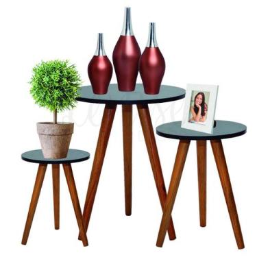 Imagem de Trio de Mesas Redondas Retro Pé Palito Canto Sofá Sala Decoração - BET