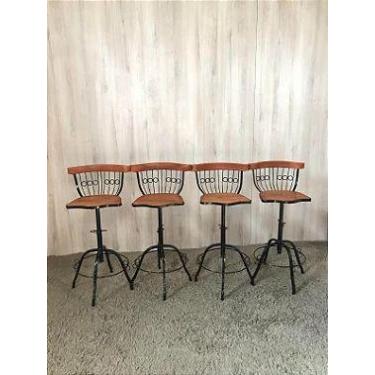 Imagem de Kit 4 Banquetas Ferro e Madeira Regulável 80cm Altura Bancada - Minas 