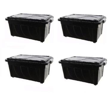 Imagem de Caixa Organizadora 60 Litros Preta Kit Com 4 Caixas Com Rodinhas - CRB