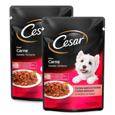 Imagem de Kit 2 Ração Úmida para Cachorro Cezar Adulto Sabor Carne Assada em Sac