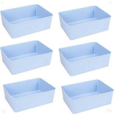 Imagem de Kit 6 Cesto Multiuso Decorativo Azul 19x13,5x6,5Cm - 123 Organizei