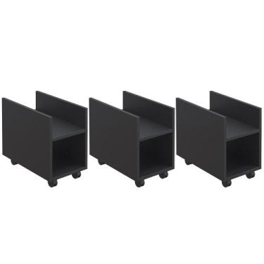 Imagem de Kit 03 Suportes Para Cpu E Nobreak Com Rodízios Guide L03 Preto - Lyam