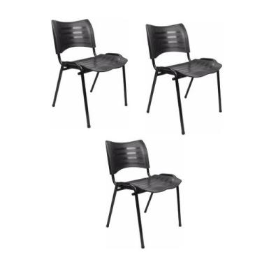 Imagem de Kit 3 cadeira empilhável iso fixa preta - MOVEIS VITORINO