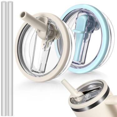 Imagem de ANTAND Tampa flip de canudo à prova de vazamento de 1,134 g para Stanley H2.0 Quencher Protour Tumbler, pacote com 2 tampas à prova de derramamento tampa de canudo de substituição para acessórios de