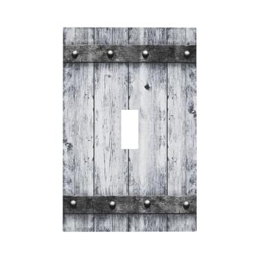 Imagem de Porta de celeiro de madeira vintage de madeira rústica fazenda país retrô textura de metal ocidental 1 gangue decorativa placa de parede com interruptor decorativo dispositivo decorador de luz capa de