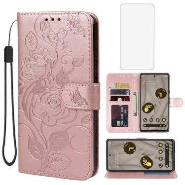 Imagem de Yerebel Capa para Pixel 7A, capa carteira Google 7A GWKK3 com protetor de tela de vidro temperado, capa protetora flip de couro floral com suporte para cartão de crédito para celular para Google Pixel