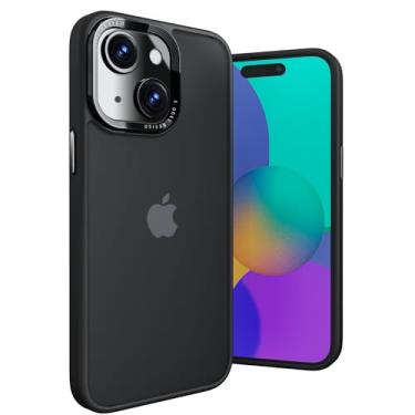 Imagem de ONES Capa rígida fina para iPhone 15 Plus, botões cromados, amortecedor preto de silicone macio, PC + TPU híbrido, proteção contra quedas de nível militar, antiamarelamento, à prova de choque, capa