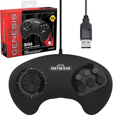 Imagem de Retro-Bit BIG6 Controle USB Arcade Pad para Sega Genesis Mini, Switch, PC, Mac, Steam, RetroPie, Raspberry Pi, entrada USB, preto