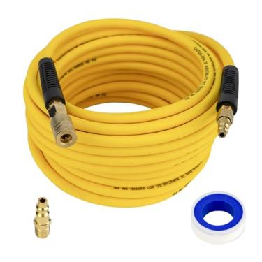 Imagem de Mangueira de compressor de ar 1/10.2 cm x 50 FT, mangueira de ar híbrida com restritor de curva, mangueira de ar FETIONS com acoplador rápido industrial e plugue, resistente, leve, adaptável a todos