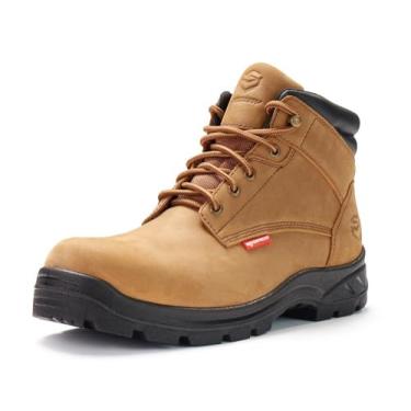 Imagem de SUREWAY Botas de trabalho masculinas de aço à prova d'água/bico macio – couro, cadarço, bico redondo, antiderrapante, bota de construção industrial confortável EH, leve, utilitária, para uso ao ar