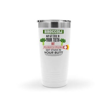 Imagem de Copo de brócolis, amante de brócolis, brócolis pode ficar preso em seus dentes copo de aço inoxidável, copo isolado de 590 ml, ideia de presente de aniversário de Natal (branco)
