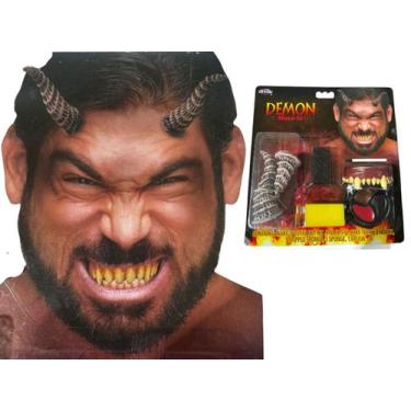 Imagem de Kit Fantasia Demônio Chifres dentes esponja e maquiagem - Genérica