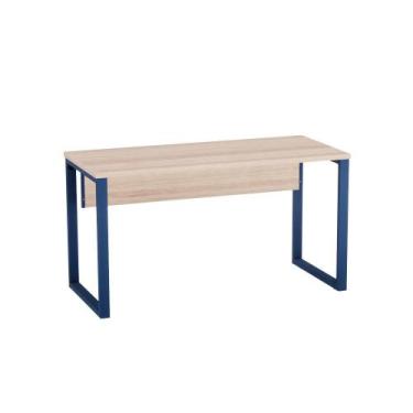 Imagem de Mesa Gerência Tubular P25 Pandin 1,35 M Noce Naturale e Azul Del Rey