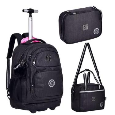 Imagem de Mochila Rebecca Bonbon com Rodinhas Lancheira e Estojo Preta 