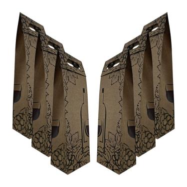 Imagem de Kit 6 Sacolas Garrafa Vinho Champagne Reforçada Kraft 220g/m Pardo