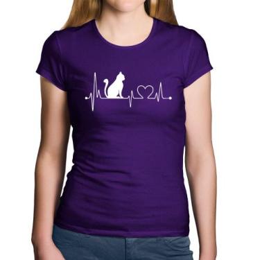 Imagem de Baby Look Algodão Gato Batimentos Cardíacos - Foca na Moda, Roxo, G