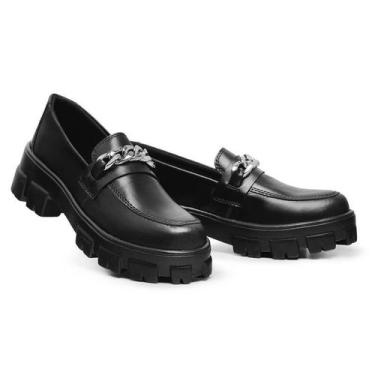 Imagem de Mocassim Feminino Oxford Sola Tratorado Preto Salto - RINALDI'S SHOES,