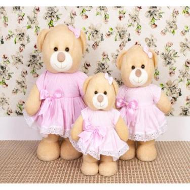 Imagem de Trio de ursos vestido poá com lese, pelucia em pé - para nichos - CKD 