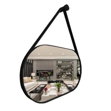 Imagem de Espelho Oval Lavabo com Alça Horizontal Couro 76x43 - VSA, PRETO