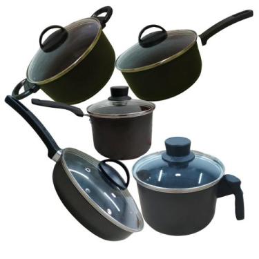 Imagem de Jogo  Kit De Panelas 5 Peças Tampa de Vidro Para Casa  RL Preto