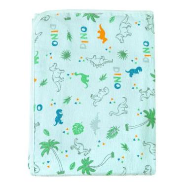 Imagem de Cobertor Papi Flanelado 1,10m X 90cm Dinossauro Azul, Verde Claro, Úni