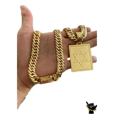 Imagem de Corrente Grumet 13mm + Pingente Estrela Davi -Banhado a Ouro - ToJoia1