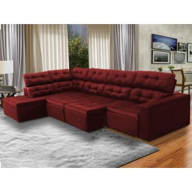 Imagem de Sofá de Canto Chaise E 373x220Cm Retrátil Reclinável Mola Bonnel Prime