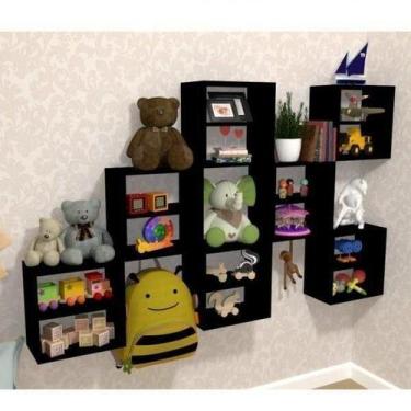 Imagem de Kit 7 Nichos Cubo com 1 Prateleira Lema Kit Cubos Baby Bramov Móveis P