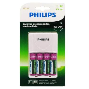 Imagem de Carregador de Pilhas Philips com 4 Pilhas Aa Recarregáveis 2450mAh SCB