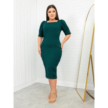 Imagem de Vestido Tubinho Social Elegante com Fenda e Botões - Fashion, Verde, P
