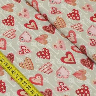 Imagem de Tecido Estampado para Patchwork - Chaves e Cadeados: Multi Corações (0