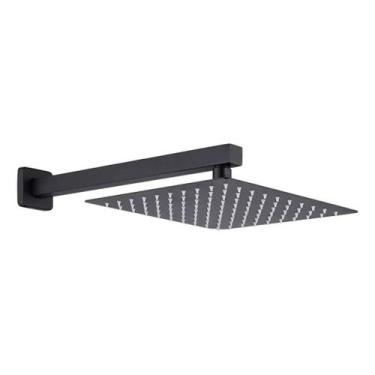 Imagem de Chuveiro Ducha Quadrado 20x20 Metal Com Braço Preto Fosco - Brazhul
