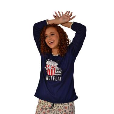 Imagem de Pijamas Feminino Inverno Manga Longa Malha Atacado - SLEEP PIJAMAS, Az