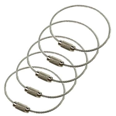 Imagem de Pacote com 5 argolas para etiqueta de bagagem, chaveiro de corda de aço inoxidável de 15 cm para etiquetas de bagagem de silicone da Ovener, Anéis de metal, One_Size