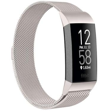 Imagem de Pulseiras de metal ZWGKKYGYH compatíveis com Fitbit Charge 4 e Fitbit Charge 3 pulseiras para homens e mulheres, pulseira magnética de malha de aço inoxidável, acessórios de reposição, pulseira com trava magnética exclusiva, Champagne, Small: 5.5" - 7.9"